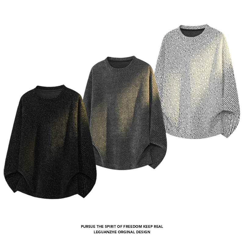 Men'S Fashion T Shirts - Men Diagonal Stripe Textured Long Sleeve