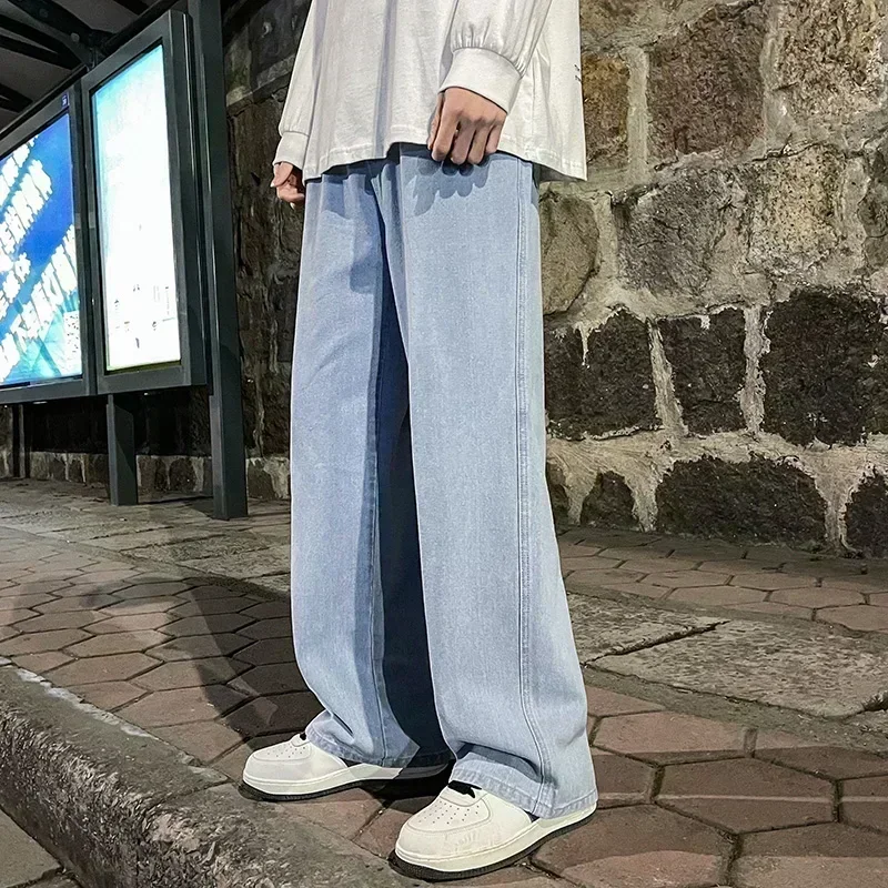 Men'S Fashion Grey Jeans - Korean Style Streetwear New Fashion Baggy